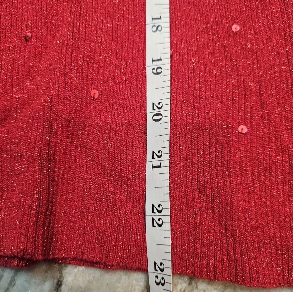 Red Sequin Sparkle Sweater Women’s Ribbed Metallic Knit Holiday Party Top M - Picture 7 of 10